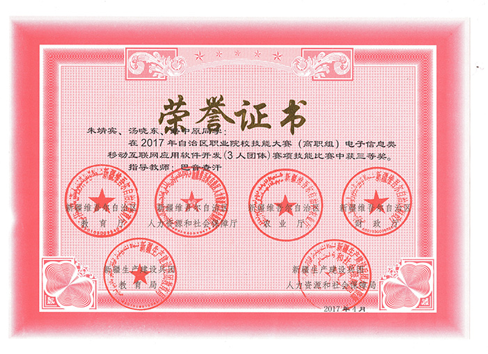 2017年自治區《移動互聯網應用軟件開發》獎